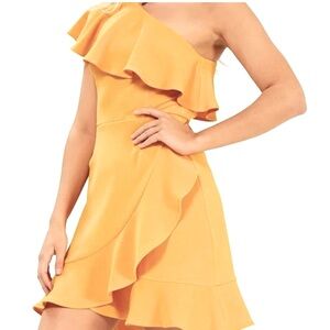 MINKPINK Mustard Yellow Ruffle One Shoulder Mini Dress